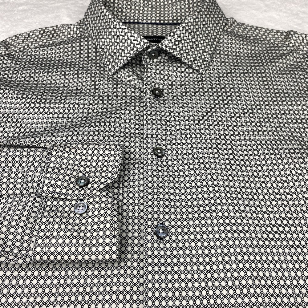 BUGATCHI Dress Shirt Mens XL Black/White Geometric Print 8-Way Stretch - Picture 4 of 9